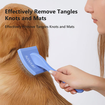 3PCS Slicker Brush for Dogs & Pet Comb,Professional Dog Grooming Brush (Goldendoodles,Poodles,Labradoodles) with Extra Long Pins to Effectively Remove Tangles, Knots,Mats Hair Collection Bottle (Blue)