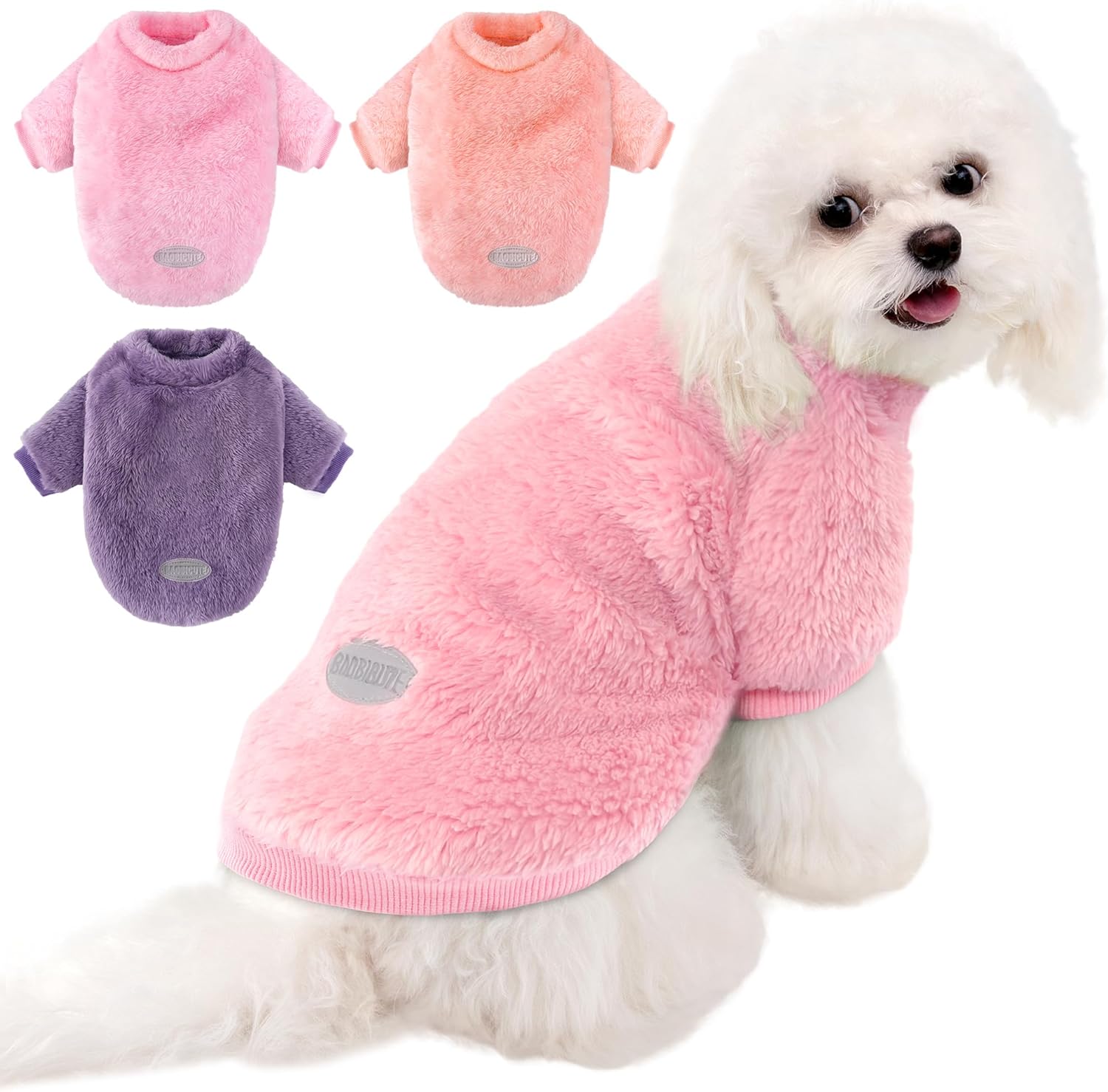 3 Pack Dog Sweater Clothes for Small Dogs Girls Boys with Reflective Strip Small Dog Sweaters Coat Soft Warm Pet Puppy Clothes Sweater (Pink+Purple+Peach, L)