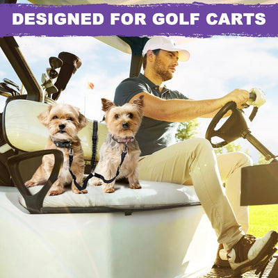 Golf Cart Dog Seat for Two Dogs, Dog Seat Belt for Golf Cart, No Tangle, Retractable & Adjustable, Fits All Golf Cart Dogs, Stop Dog Get Hurt by Jumping Off Golf Cart
