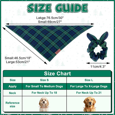 Christmas Dog Bandana & Matching Scrunchie Set – Plaid Scarf Kerchief for Small, Medium, and Large Dogs Soft Pet Neckwear for Daily Walks, Photos, Puppy Cats Matching Accessories Gift (Large)