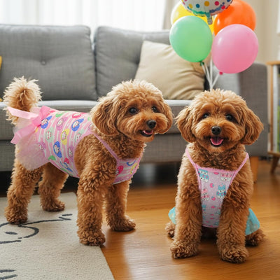 4 Pack Dog Slip Dresses Adorable Hand-Painted Pattern Puppy Dresses Summer Holiday Pet Clothes for Small Dogs (L)