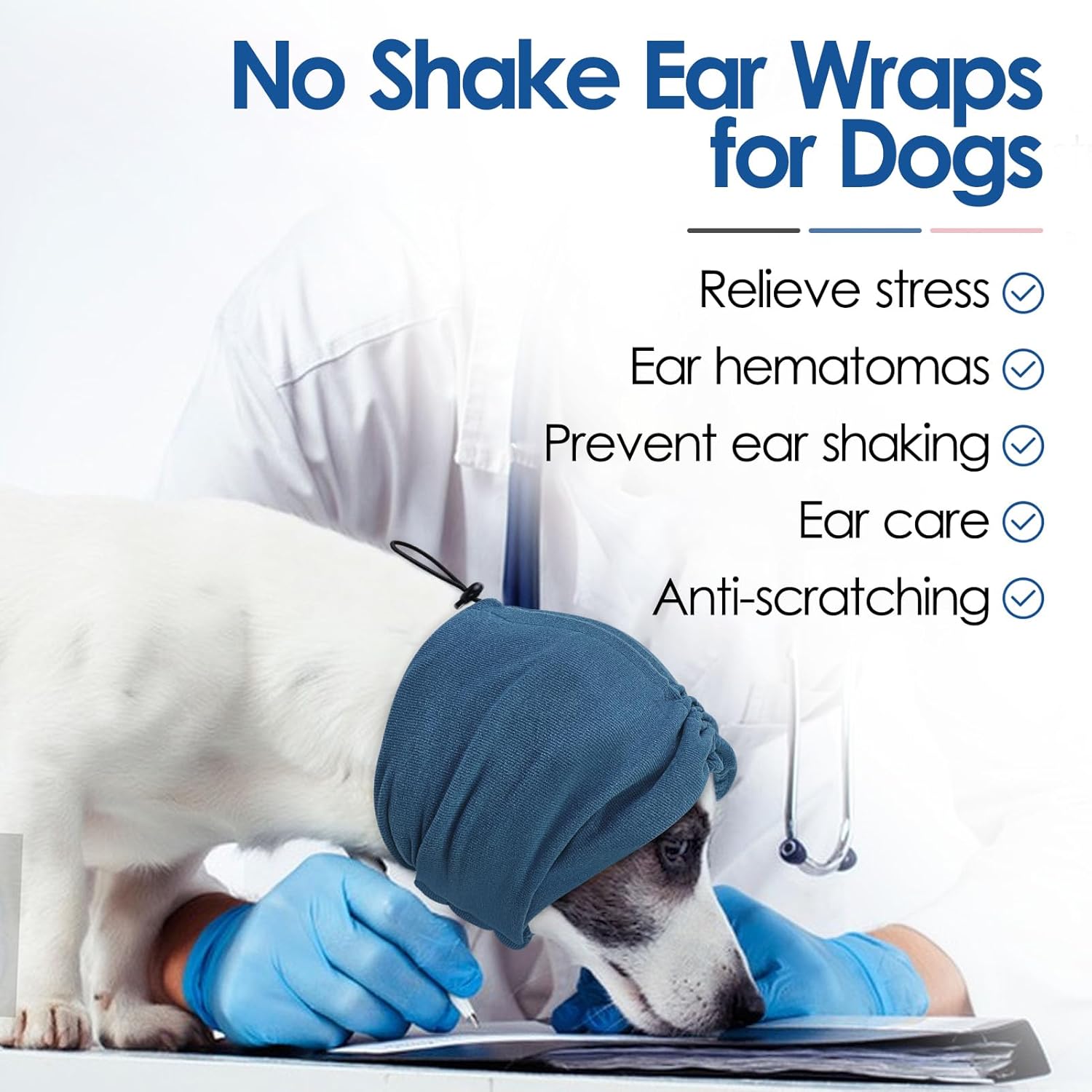 SUNFURA Dog Calming Hoodie, Dog Ear Muffs Noise Protection, Ear Wrap Hematoma for Dogs, Adjustable No Shake Head Cover Anxiety Relief, Grooming, Blow Drying, Fireworks, Thunderstorms, Blue L