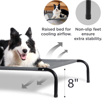 Bedsure Outdoor Elevated Dog Bed Large Sized Dog, Portable Indoor & Outdoor Cooling Raised Cot Pet Hammock Bed with Skid-Resistant Feet, Frame with Breathable Mesh, Grey, 49 inches