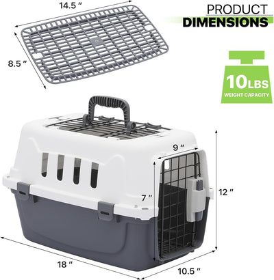 Magshion 18 Inch Pet Carrier for Small Dogs and Cats with Top and Front Door Access, Plastic Dog Kennel for Longer Traveling, Durable Handle, and 4 Sides Ventilation for Pet Up 10 lbs (White+Grey)