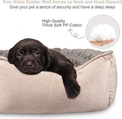 JOEJOY - Cama rectangular para perros grandes, medianos y pequeños, lavable a máquina, sofá, antideslizante, suave, transpirable, duradero, ortopédica, relajante, para mascotas, varios tamaños, beige