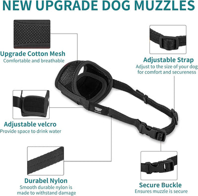 WONDAY Nylon Dog Muzzle for Small Medium Large Sized Dogs, Breathable Light-Weight Mesh Anti-Barking & Chewing Muzzles (Black, L)