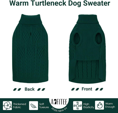 AOFITEE Small Dog Sweater, Dog Sweaters for Small Dogs Boy, Warm Christmas Sweater for Dogs, Pet Knitwear with Harness Hole for Fall Winter, Stretchy Pullover for Yorki, Chihuahua, Maltipoo, Green S