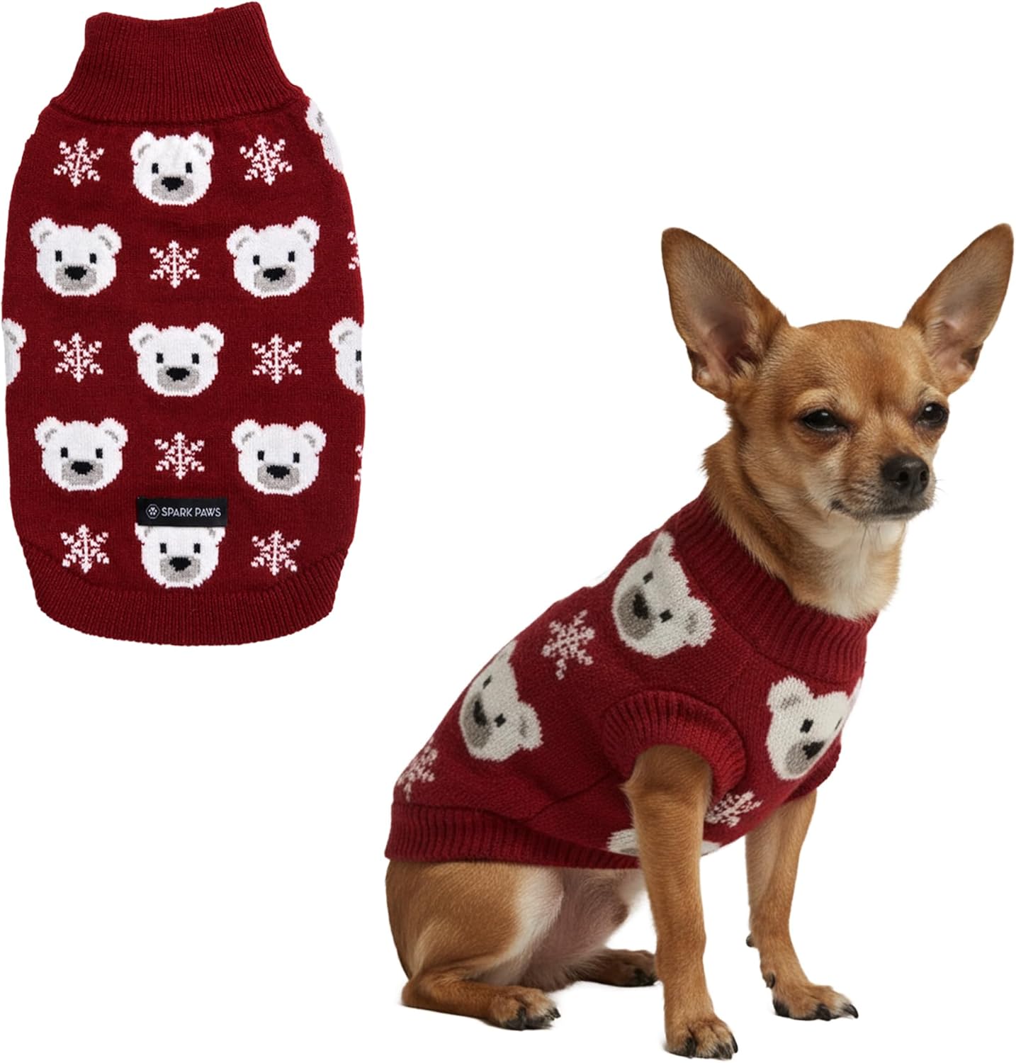 Spark Paws Christmas Dog Sweater – Ultra Soft Holiday Knit Sweater for Small, Medium & Large Dogs, Cute Pet Sweater for French Bulldogs & Big Dogs, Easy Potty V Cut Design Jacket - (Polar Bear, 3XL)