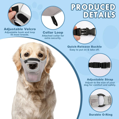 Dog Muzzle - Soft Air Mesh Pet Muzzle for Large Medium Small Dogs - Front Opening Design, Breathable, Adjustable, & Prevents Biting & Scavenging, Dog Mouth Cover Allows Drinking (Grey, L)
