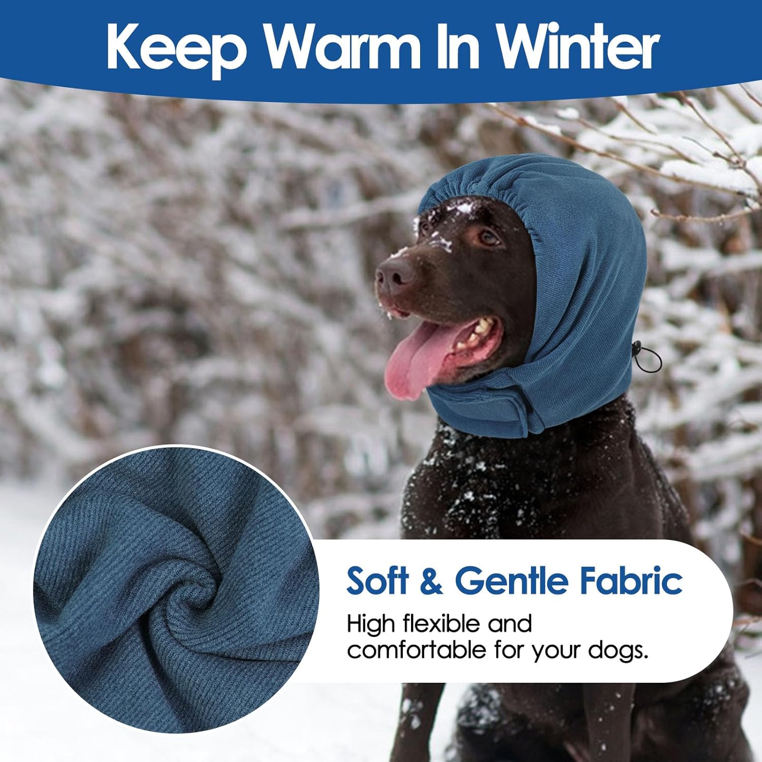SUNFURA Dog Calming Hoodie, Dog Ear Muffs Noise Protection, Ear Wrap Hematoma for Dogs, Adjustable No Shake Head Cover Anxiety Relief, Grooming, Blow Drying, Fireworks, Thunderstorms, Blue L