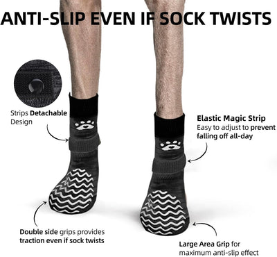 PUPTECK Anti Slip Dog Socks 2 Pairs with Double Grippers for Hardwood Floors, Shoes for Hot/Cold Pavement, Boots & Paws Protectors to Prevent Licking, Traction Booties for Senior Small Large Dogs