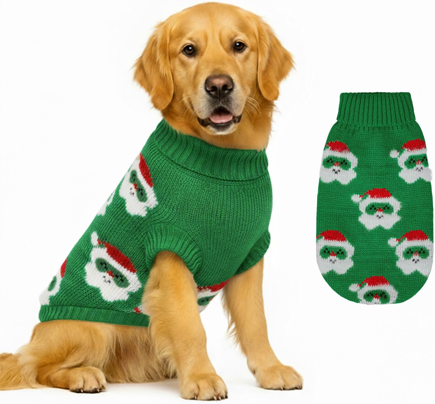Dog Sweater Knitted for Small to Large Dogs Boy Girl, Classic Turtleneck Dog Christmas Sweaters, Warm & Soft Pet Clothes for Winter (Santa Stripe, M)