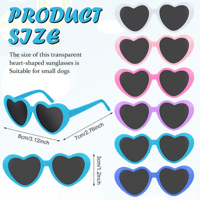 6 Pcs Pet Heart Sunglasses Cute Pet Dog Sunglasses Retro Small Cat Glasses Photos Props Dolls Glasses Puppy Party Decor for Small Dogs Cat Accessories Cosplay Costume(Pastel Colors Set)