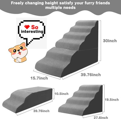 Dog Stairs for High Beds 30-36 inches Tall, 6-Step Pet Stairs/Steps for Small Large Dogs, 30D Foam Pet Dog Steps for Bed 32-36 inches, Dog Ramp/Ladder for Old Dogs/Cats, Grey