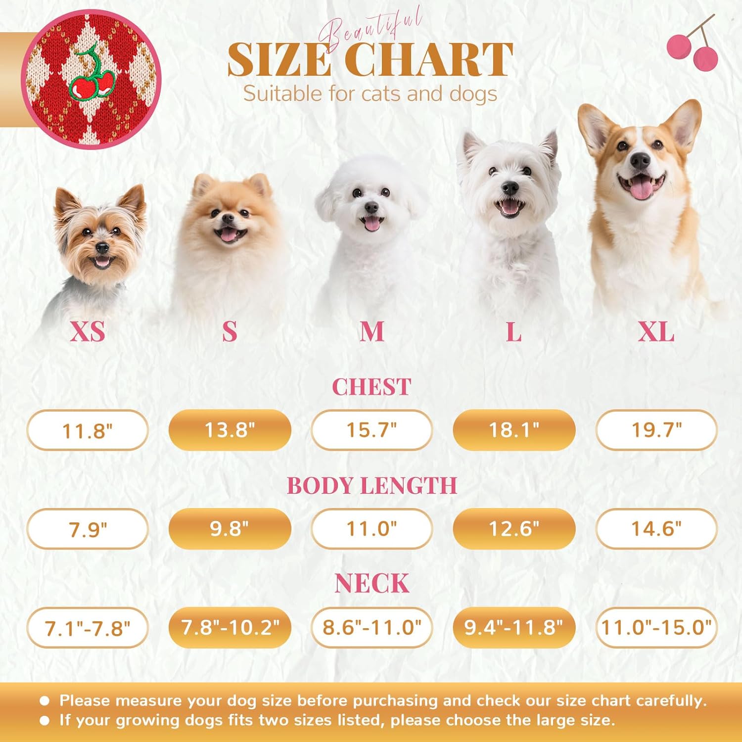 BAEJMJK Cute Cherry Small Dog Sweater Soft Girl Dog Clothes Turtleneck Warm Pet Puppy Knitted Pullover Princess Dogs Cats Outfits(Red Cherry A,X-Small)
