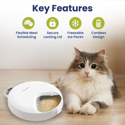 Smart 4-Meal Automatic Pet Feeder – Programmable Timer for Wet & Dry Food, Cordless, with Ice Packs – Dog & Cat Feeder, White, 4-Cup Capacity