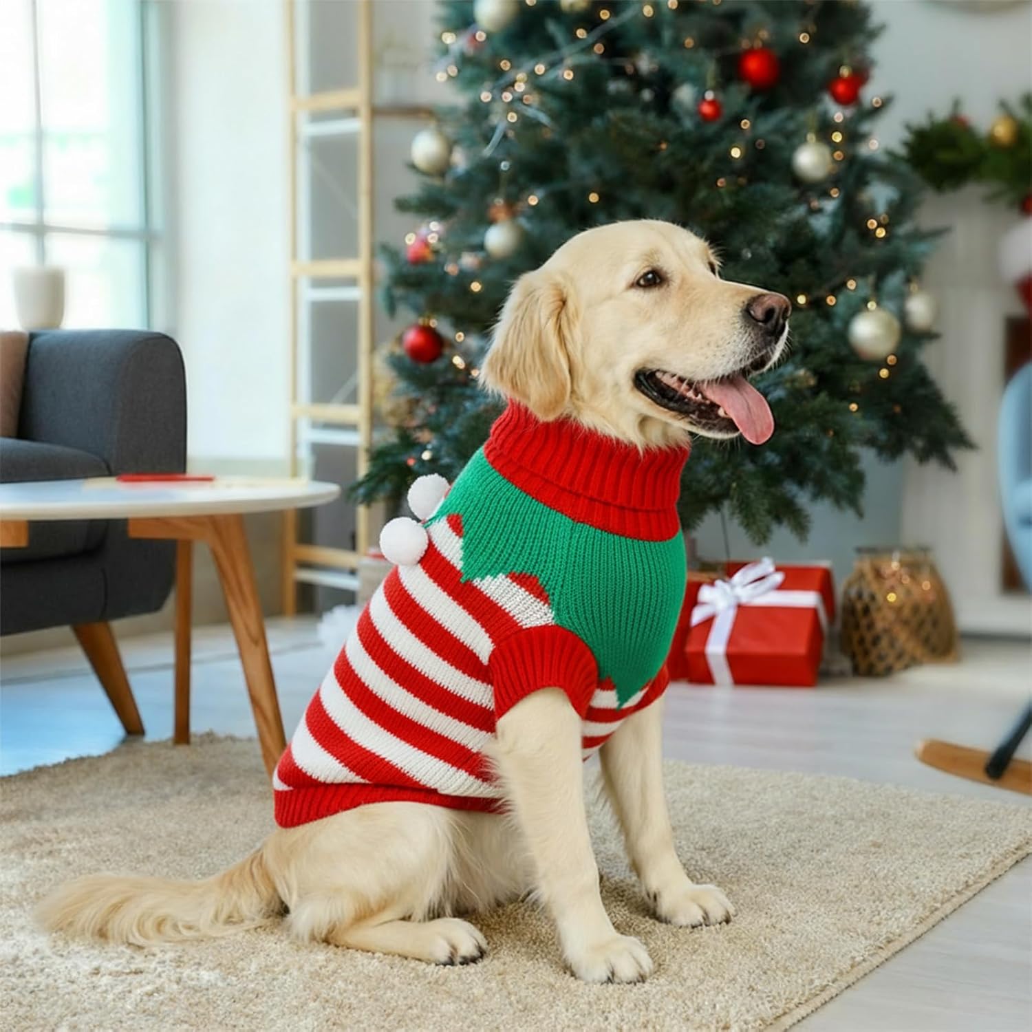 Dog Sweater Knitted for Small to Large Dogs Boy Girl, Classic Turtleneck Dog Christmas Sweaters, Warm & Soft Pet Clothes for Winter (Santa Stripe, M)