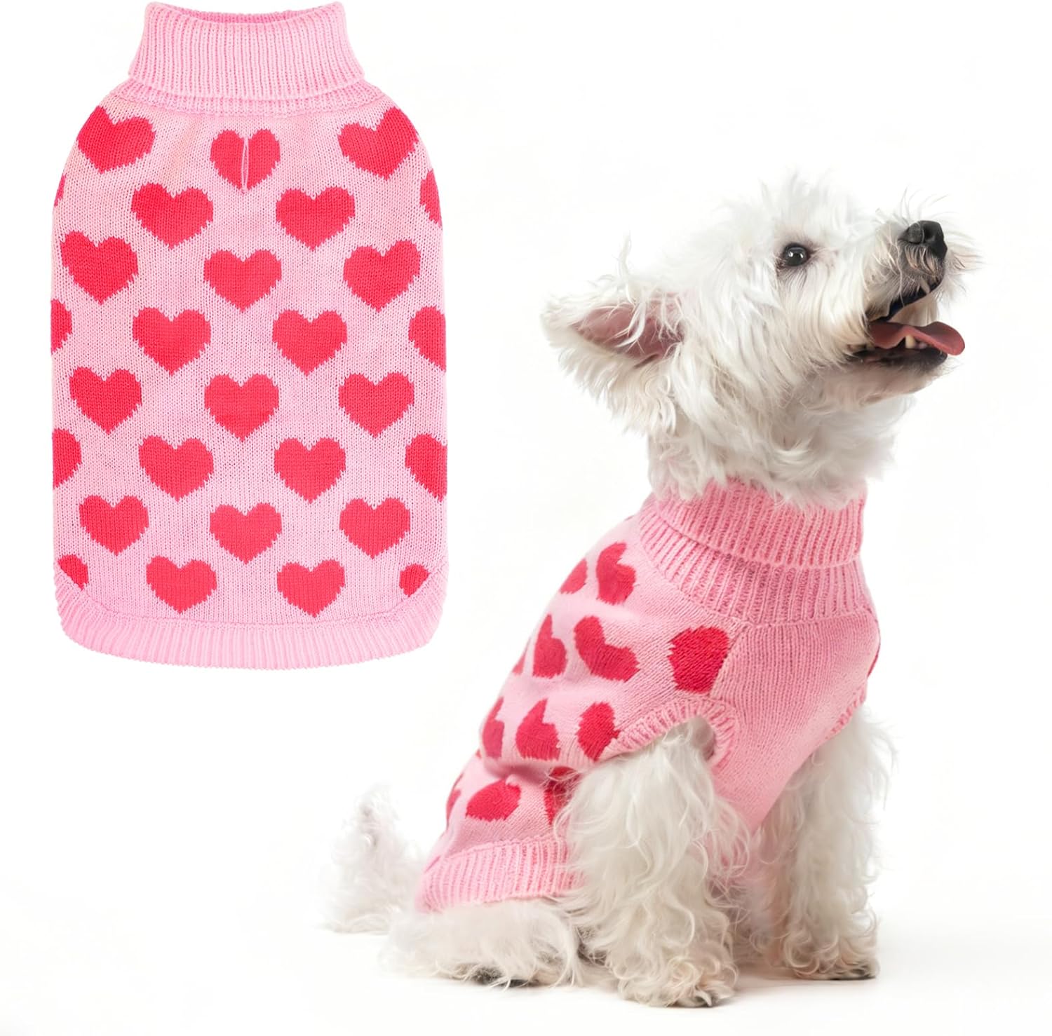Dog Sweaters for Small Dogs - Cute Girl Dog Clothes Knitwear Warm Puppy Winter Sweater, Pink Strawberry
