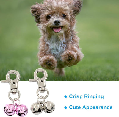 Waziaqoc 2 campanas para collares de gato, campanas colgantes de perro, cascabeles para mascotas, dije de joyería para collar de perro y gato (plata, rosa)