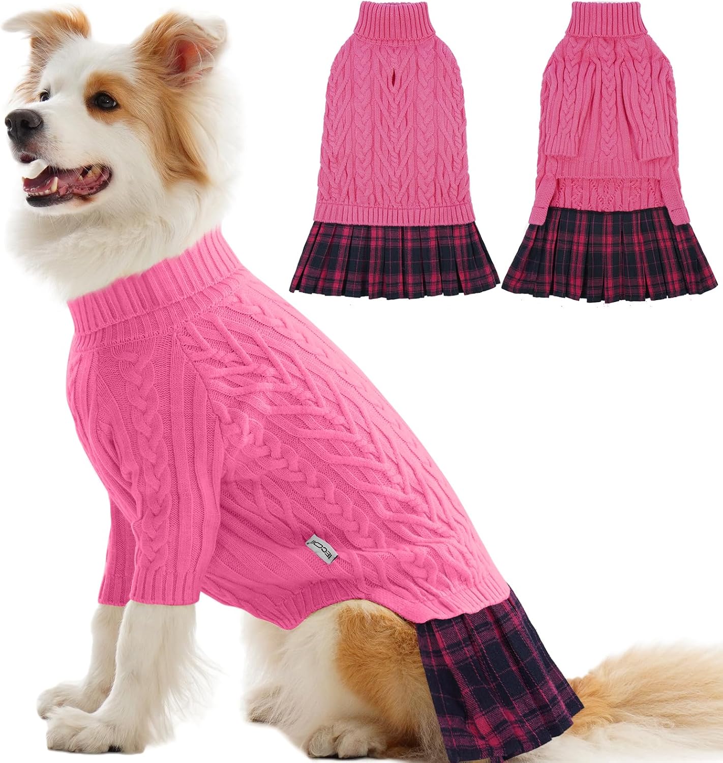 IECOii Big Girl Dog Sweater Dress, Cable Knit Sweater for Extra Large Dogs Girl,Purple,4XL, Cute Dog Warm Dress for Fall Winter, Good Stretcy Fit Knitwear for Giant Breed Dogs Female Indoor & Outdoor