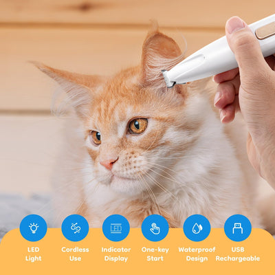 Mcbazel Pet Micro Precision Trimmer, Multifunctional Pet Hair Trimmer Waterproof Rechargeable Shaver with LED Light for Paws Eyes Ears Face Buttocks for Large/Small Dogs and Cats