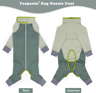Dog Onesie Coat - Water-Repellent & Stretchable, Dirt-Resistant Outdoor Puppy Suit with Reflective Strips | Controls Shedding | for Small, Medium, Large Dogs (Olive Green, XL(Weight 13-22 lbs))