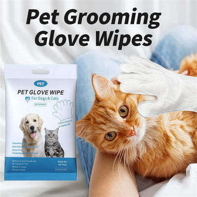 6 pcs Pet Cleaning Glove Wipes for Dogs and Cats, Rinse-Free Bathing & Grooming Wipes to Clean, Deodorize & Condition Fur, Daily Care and Travel, 1 Pack (6Pcs(1 Bag))