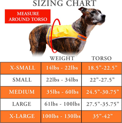 Lite Dog Vest. Coverage to Mid Back. Reflective Hi Visibility Blaze Orange Fluorescent Fabric Helps to Keep Them in Sight and Safe On and Off Leash.