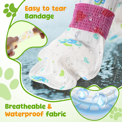 Disposable Dog Shoes, Rain Boots for Dogs, 20pcs Waterproof Dog Paw Socks Cover & 3pcs Adjustable Bandage, Paw Protectors for Small Medium Large Dogs for Summer Winter Snow (Blue-Green, M)