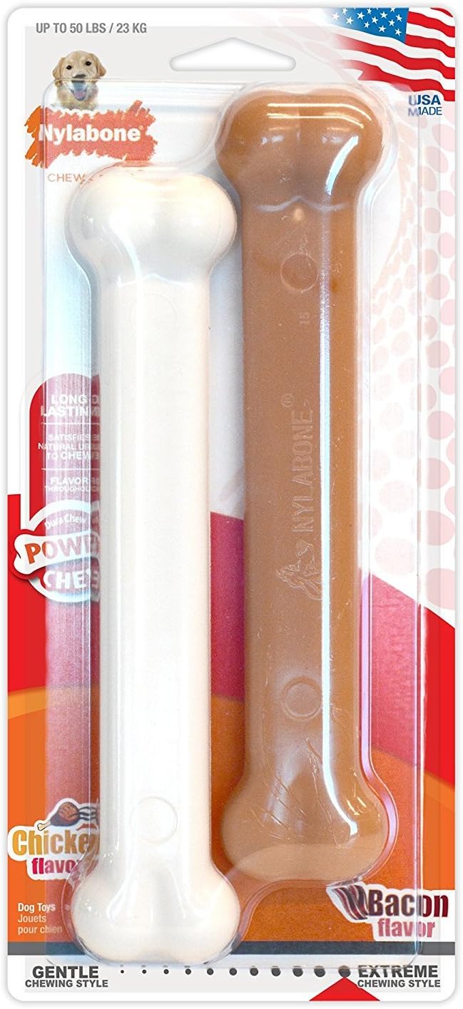 Nylabone Original Bone Power Chew Toy Value Pack for Dogs, Durable Dog Toys for Aggressive Chewers, Long Lasting Chicken, Bacon, and Peanut Butter Flavor, Small Dogs - Up to 25 Ibs, 3 Pack