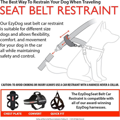 EzyDog Universal Dog Seat Belt Restraint for Cars – Durable Easy to Use Seatbelt Attachment for Dog Harness with Superior Strength and Nylon Webbing