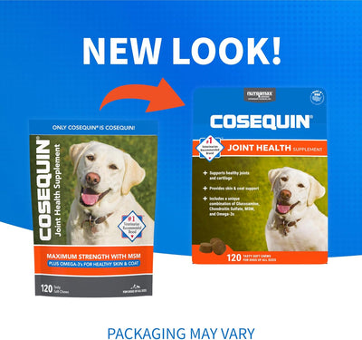 Nutramax Cosequin for Dogs Joint Health Supplement, Contains Glucosamine, Plus Chondroitin, MSM and Omega-3s, Supports Joint and Skin and Coat Health, Soft Chews, 120 Count