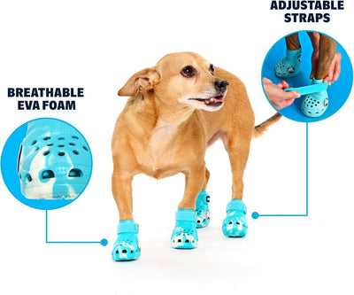 BarkBox Aqua Crocs Dog Shoes – Set of 4 Glow-in-The-Dark Dog Booties with EVA Foam, Adjustable Strap & Non-Slip Sole – Comfortable Paw Protection for Small Breeds (15–25 lbs)