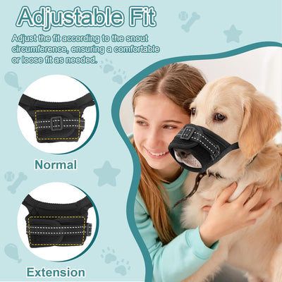 Coppthinktu Mesh Muzzle for Small Medium Large Sized Dogs, Breathable Dog Mouth Cover with Reflective Straps Mouth Cover, Dog Muzzles to Prevent Biting for Vet Visits Allows Panting (Large)