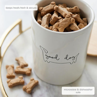 Pearhead Good Dog Treat Jar, Holds 4 Cups, Holiday Pet Owner Christmas Gifts, Ceramic Pet Treat Canister, Neutral Modern Kitchen Decor, Pet Accessories, Dog Biscuit Storage Jar, Freshness Seal