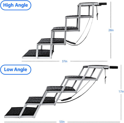 Niubya Portable Folding Dog Stairs for Cars, SUVs, Trucks - Lightweight Pet Ramp for Large Dogs with Non-Slip Surface - Reinforced Steps Support Up to 200 lb, 5 Steps