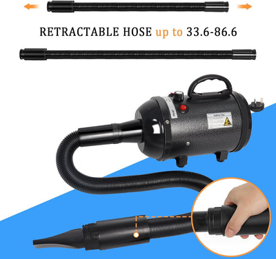 Dog Dryer for Large Dogs 5.2HP 3800W High Velocity Pet Hair Dryers with Heater for Grooming, Spind Temperature Adjustable Pet Dryer Machine with 4 Nozzles (Black)