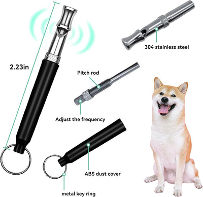 Adjustable Ultrasonic Silent Dog Whistle,2 Pack Dog Whistle, Dog Training Whistle, Dog Whistle to Stop Barking Neighbors Dog, Professional Recall Dog Training Whistles. (Black and White with Lanyard)