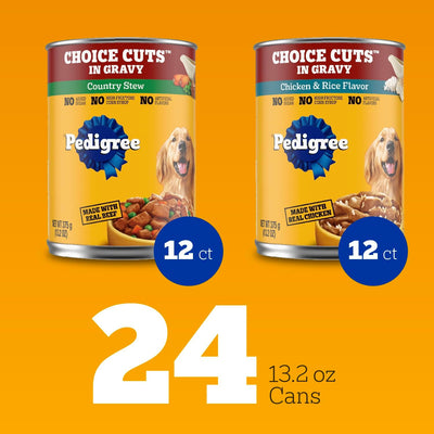 Pedigree Choice Cuts In Gravy Wet Dog Food Chicken & Rice Multipack, 13.2 oz. Cans (24 Count, Pack of 1)