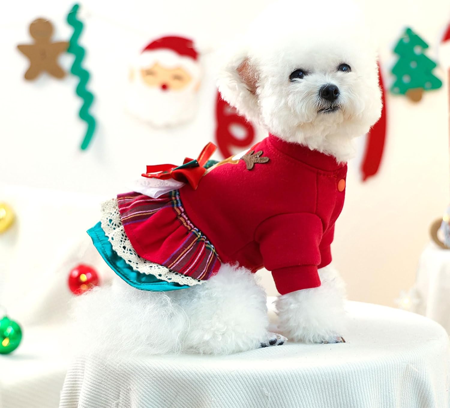 BAEJMJK Cute Small Dog Christmas Dress Xmas Red Reindeer Puppy Princess Dress with Bowknot Warm Holiday Girl Dog Clothes Pet Cats Outfit Apparel for Chihuahua Yorkshire Terriers, Maltese(Medium)