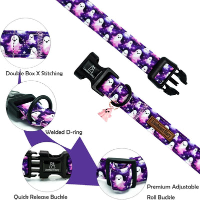 Lionheart glory Halloween Dog Collar-Ghosts Fall Dog Collars with Cute Ghost Pendant Duty Soft Adjustable Collar for Large Dogs Girls Boys Collars Party
