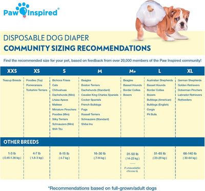 Paw Inspired Pañales desechables para perras, ultra protección, pañales para perros en calor, micción excitable o incontinencia (12 unidades, S)