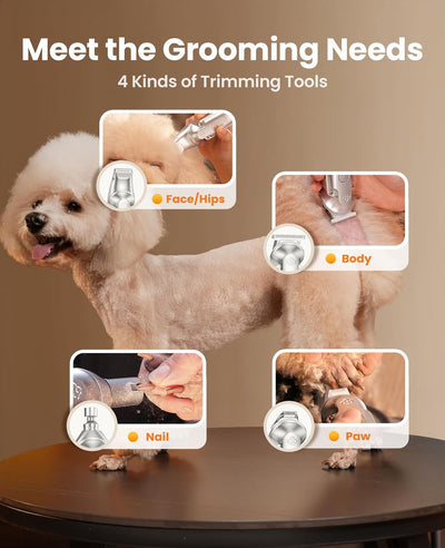 oneisall Cortapelos para perros y recortadora de patas con bajo ruido, kit de aseo inalámbrico 4 en 1 con 3 niveles de velocidad (7000 RPM) para aseo de cabello grueso, afeitadora impermeable para