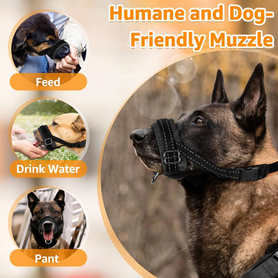 SlowTon Soft Dog Muzzle, Adjustable Padded Nylon Muzzle for Large Medium Dogs Anti Chewing Barking Biting, Allow Dog Pant & Drink (Black, L)