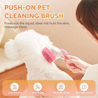 Pet Bath Brush with Shampoo Dispenser, Dog Bath Brush and Grooming Massage Brush for Dogs & Cats, Easy Dog Washing Brush for Short and Long Hair, Coarse and Fine Teeth 2pcs (Blue)