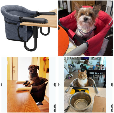 Dog High Chair for Table, Cat Desk Perch, Seatmate Chairs for Dogs, Cat Office Perch Attachment, Pet Feeding Booster Seat, Seat for Pet to Sit Next to You (Black)