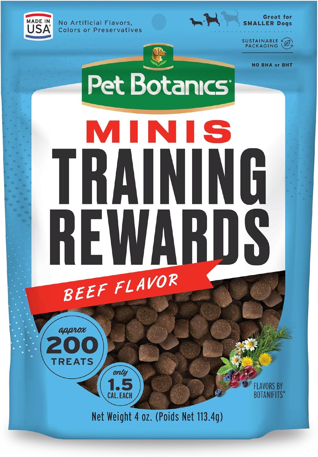 Pet Botanics 10 oz. Pouch Training Rewards Mini Soft & Chewy, Bacon Flavor, with 500 Treats Per Bag, The Choice of Top Trainers