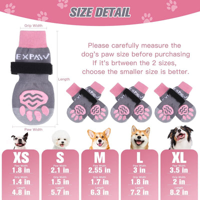 EXPAWLORER Double Side Anti-Slip Dog Socks - Dog Shoes for Hot Pavement, 3 Pairs Soft and Breathable Non-Slip Paw Protection, Better Traction Control for Indoor Hardwood Floor