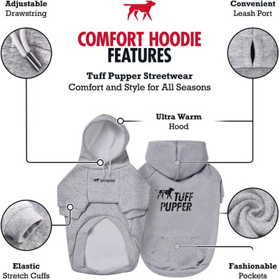 Tuff Pupper Dog Hoodie | Premium Quality 100% Organic Cotton | Ultra Soft Interior for Superior Comfort | Elastic Cuffs & Drawstring for Warmth | Stretch Fit Suitable for All Breeds (Gray, XL)