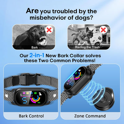 Dog Bark Collar for Small Medium Large Dogs – Rechargeable Anti-Bark Training Collar with Beep & Vibration, Plus Indoor No-Go Zone to Block Trash or Furniture,5 Sensitivity Levels